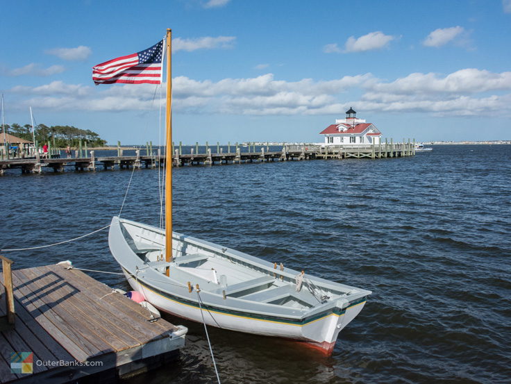 A view of the dock and Roanoke Marshes Lighthouse